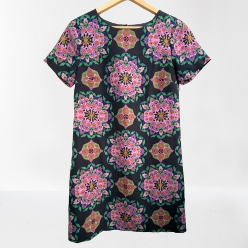 J. Crew Gallery‎ Shift Dress Floral Medallion Print Short Sleeve Size 2
